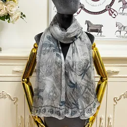 women's long scarf scarves shawl 100% silk material grey pint letters dragonfly pattern size 180cm - 110cm