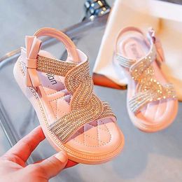 Sandals Size 26-36 Summer Designer Baby Girl Platform Fashion Sequin Water Diamond Princess Shoes Flat d240527