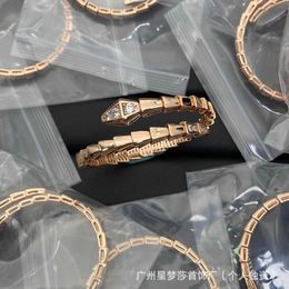 Unique charm Bulgarly bracelet designed for lovers High Head and Diamond Snake Bracelet 18K Rose Gold Open Smooth Serpentine Elastic 0LLW