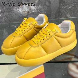 Casual Shoes Spring Flat Thick Bottom Women Round Toe Real Leather Solid Color Lace Up Sneakers Comfort Bread Running 2024