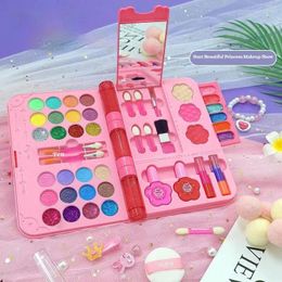 Party Favor Children's Cosmetic Toy Set Makeup Box Water Soluble Kits With Case Lippy Nail Polish Girls Birthday Gift