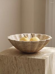 Decorative Figurines Travertine Fruit Bowl For Kitchen Counter Dining Room Coffee Table Luxury Marble Serving Tray Farmhouse Entryway Home