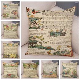 Pillow Vintage Spaper Pillowcase Decor Cartoon Children Music Staves Case 45x45cm Plush Cover For Sofa Chair Home
