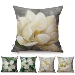 Pillow White Flowers Oil Painting Art Anemone Peony Magnolia Blossom Design Spring Garden Decorative Pillows Cover Sofa