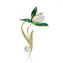 Brooches Elegant Women Enamel Orchid For Rhinestone Pearl Clothes Badges Pins Plant Corsage Jewellery Accessories Gifts