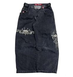 JNCO jeans mens Harajuku retro hip-hop skull embroidered pocket jeans denim pants 90th Street Gothic wide Trousers street clothing 240522