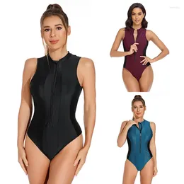 Women's Swimwear Sexy Solid Color Zipper Sleeveless Multi Tight Bodysuit Triangle Trousers Diving Suit