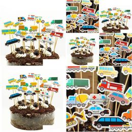 Other Event Party Supplies 18Pcs/Set Cartoom Car Cake Topper Boy Kids Birthday Decorations Truck Ambance Taxi Train Toppers Decor Chri Dhibg