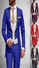 Men039s Suits Blazers Latest Royal Blue Suit Men 3Pcs Slim Fit Wedding Man Groom Tuxedo Double Breasted Gold Trim Jacket Vest210118752961