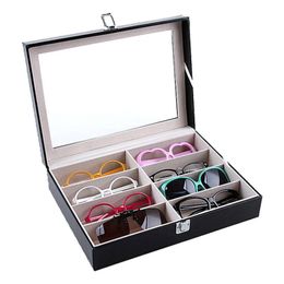 Eyeglass Sunglasses Storage Box With Window Imitation Leather Glasses Display Case Storage Organizer Collector 8 Slot sunglasses storag 191V