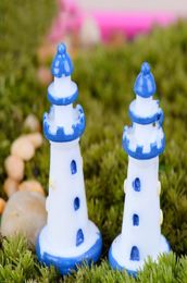 mini resin bluebordered white Lighthouse 2pcs fairy garden mini moss terrarium decor crafts bonsai home decor9312559