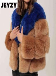 Luxury Contrast Color Fur Coat Women Winter Faux Fur Jackets Coats Street Fashion Fluffy Overcoat Thick Warm Fake Fur Jacket T22089939890