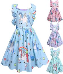 Baby Sleeveless Unicorn Dresses 4 Colors Summer Children Princess Dresses Girl Party Dress Kids Clothes OOA63895649771