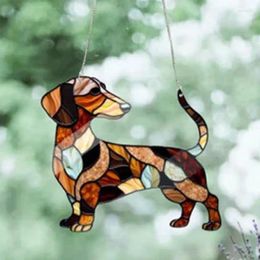 Garden Decorations Dachshund Window Hanging Stained Glass Light Catcher Decoration With Chain Acrylic Pendant