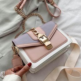 Fashion chain lady Sling bag Panelled Colour PU Leather Crossbody Bag For Women 2021 new Wide strap Shoulder Messenger Ladies 267j