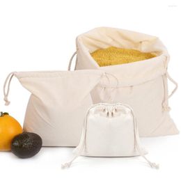 Storage Bags Home Kitchen Drawstring Shopping Bag Reusable 3 Sizes Pure Cotton Produce Washable Fruit Vegetables