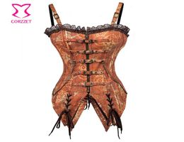 Brown Vintage Sexy Corset Steel Bone Steampunk Corsets Bustiers Espartilhos E Corpetes Gothic Clothing Women Burlesque Outfits3115204