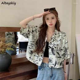 Women's Blouses Print Shirts Women Summer Turn Down Collar Short-sleeve All-match Simple Korean Style Daily Loose Streetwear