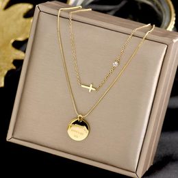 Pendant Necklaces Wholesale Bulk Stainless Steel Double Round Coin Necklace For Women Cross Clavicle Chain Jewlery 305t