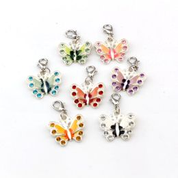 42Pcs Mix Enamel Rhinestone Butterfly Floating Lobster Clasps Charm Pendants For Jewellery Making Bracelet Necklace DIY Accessories 22X34 2524