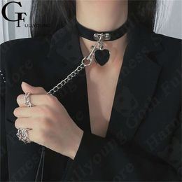 Jóias de colar de moda jóias sailormoon pu de couro gargantilha com cadeia sexy punk preto coração dangle colar de colarinho feminino de pescoço bondage brethef presente