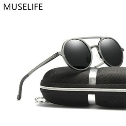 MUSELIFE brand Aluminium magnesium Polarised sunglasses sunglasses men's round driving punk glasses shadow Oculus masculino Y200619 218M