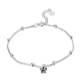 100% 925 sterling silver sparklet star anklets with blue crystal fashion Jewellery making for women gifts SVA602 2329