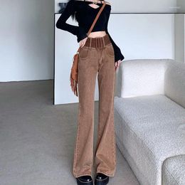 Women's Jeans Brown Vintage Flare Pants Women 2024 High Waist Summer Design Straight Y2k Denim Street Ins Tide
