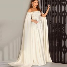 Party Dresses Elegant White Mermaid Dubai Evening Dress For Women Wedding Cape Sleeves Muslim Beads Sequined Long Formal