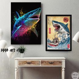 Colorful Shark Ocean Giants Animal Motivational Art Poster Canvas Painting Wall Print Picture for Living Room Home Decor Cuadros