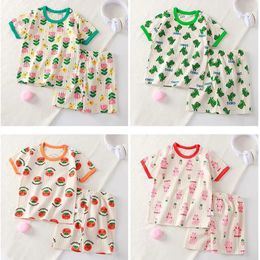 Summer Baby Pajamas Sets Short-sleeve Sleepwear for Girls Cotton Boys Underwear Suit Air-conditioned Children Clothing Sets 240514
