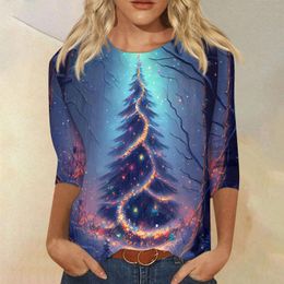 Women's T Shirts Women T-shirts 3D Christmas Tree Print Autumn Winter Long Sleeve Streetwear Festival Ladies Tees Merry Female Tops