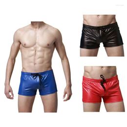 Underpants 2024 Exclusive Sexy Underwear Male Boxers Faux Leather Latex Short Boxer Wetlook Lace-up Jockstrap Fetish Gay Men