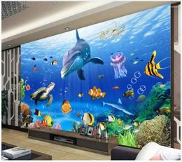 Wallpapers Custom Po Wallpaper For Walls 3 D Underwater World Marine Animal Dolphin TV Background Wall Painting Decorative