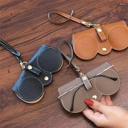 Storage Boxes Soft PU Leather Sunglasses Bag Portable Spectacle Case Hanging Neck Protective Cover Fashion Double Side Box