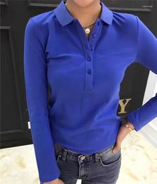 Women's Polos Spring Top High Quality Crocodile Long Sleeve Polo Shirts Cotton Casual Solid Colour Lady Tees Fashion Femme
