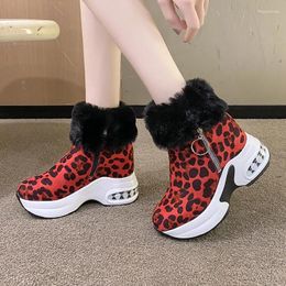 Boots Shoes For Women 2024 Zipper Women's Winter Round Toe Mixed Colors Leopard Print Platform Water Proof Snow Naked