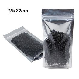 50Pcs 15x22cm Clear Silver Stand Up Foil Aluminum Food Storage Bags Mylar Foil Recycled Leakproof Pouches Heat Seal Zipper Packing 253Y