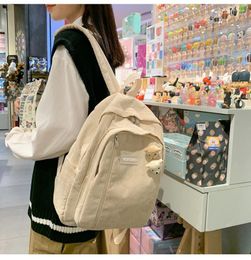 Backpack Stripe Cute Corduroy Woman Schoolbag For Teenage Girls Boys Luxury Harajuku Female Fashion Bag Student Lady Book Pack