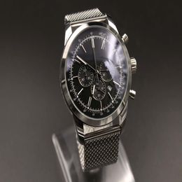 PC man quartz watch stainless steel black dial silver case 1884 Six pin multi function 46mm 200h