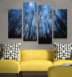 4pcsset Unframed Moonligh Forest Shinning Sky Oil Painting On Canvas Giclee Wall Art Painting Art Picture For Home Decor8003319