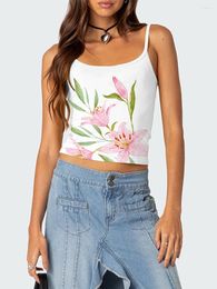 Women's Tanks Women Floral Print Crop Camisoles Summer Spaghetti Strap Sleeveless Backless Tank Tops Retro Y2K Slim Fit Camis Vests