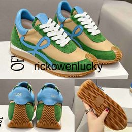loeweshoes Brand designer sneakers for women Flow runner in nylon and suede Line Light Denim calf leather upper with honeybee texture sole lady casual sports shoes
