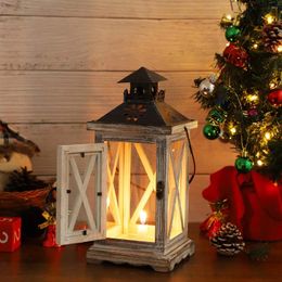 Candle Holders Vintage Wooden Holder Candlestick Windproof Wedding Table Ornaments Retro Lantern Home Decor