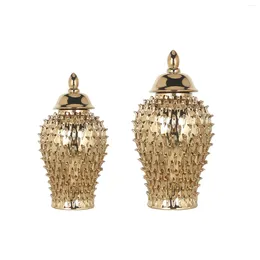 Storage Bottles Durian Appearance Porcelain Flower Vase Ginger Jar Handmade Golden Decorative