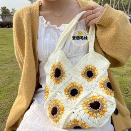 Knitted Braid Sunflower Shoulder Bag For Female Summer Woven Handbag Handmade Material Line Regiment Women Totes Bags Cross Body 285Y