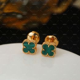 Charm Stud Earrings Two Flowers 4/four Leaf Clover Back Mother-of-pearl Sier Gold Plated Titanium Agate for Women Girls Valentine's Wedding Jewelry