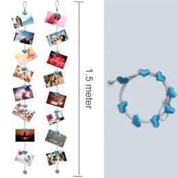 1.5M Magnetic Photo Rope Cable Wire with 8 Pcs Heart Magnets Postcard Hanging String for Party Wall Display Holder Decorations
