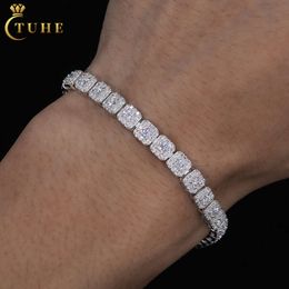 Sparkling 6Mm Moissanite Halo Tennis Bracelet High Quality White Gold Non Fade Sterling Sier Hip Hop Jewellery For Men