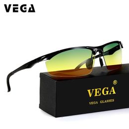 Cool Polarised Driving Sunglasses Men Aluminium Day Night Driver Glasses Semi-rimless Alloy Frame Yellow Lenses 2206 264A